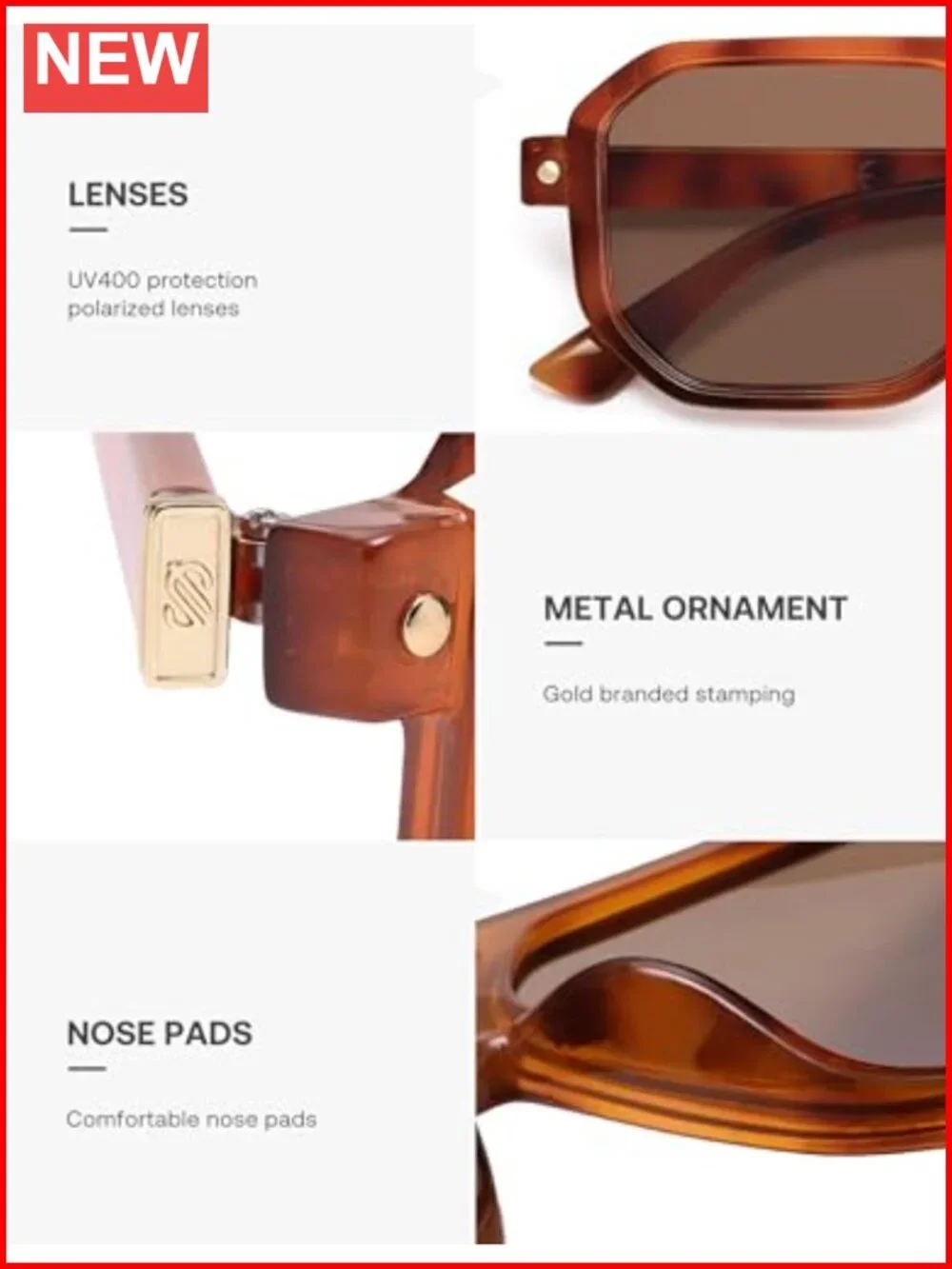 Retro Polarized Square Aviator Sunglasses UV400 Protection